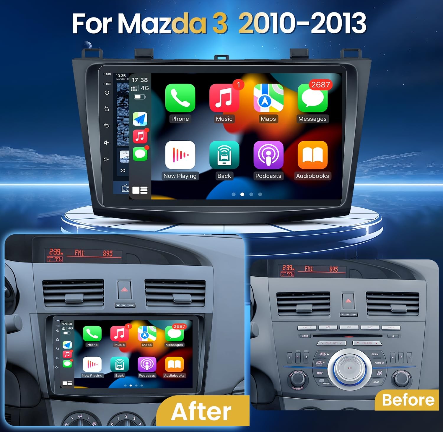 4+64GB Car Stereo CarPlay Android13.0 Radio 9″ GPS BT5 FM for Mazda 3 2010-2013