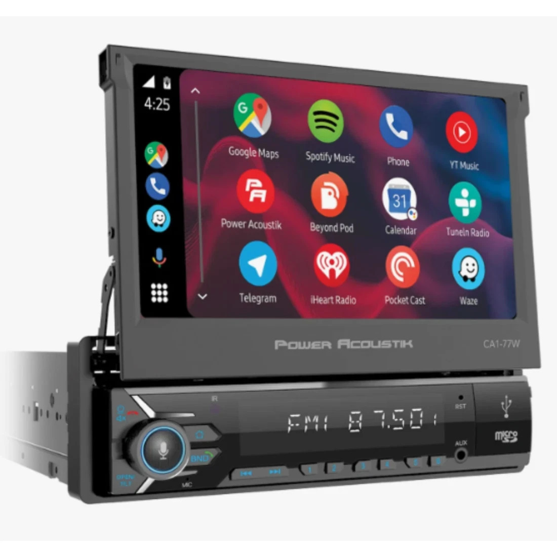 Power Acoustik CA1-77W 7″ LCD Single 1-Din Car Stereo Apple CarPlay Android Auto
