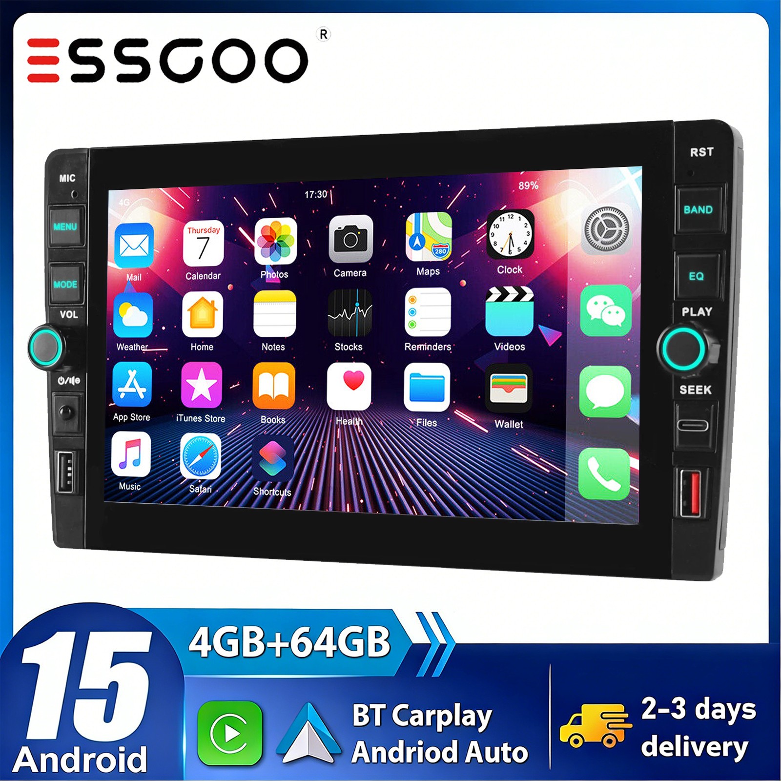 8″ 4+64GB Double 2 DIN Apple CarPlay Android 15 Car Stereo Radio GPS SWC WIFI BT