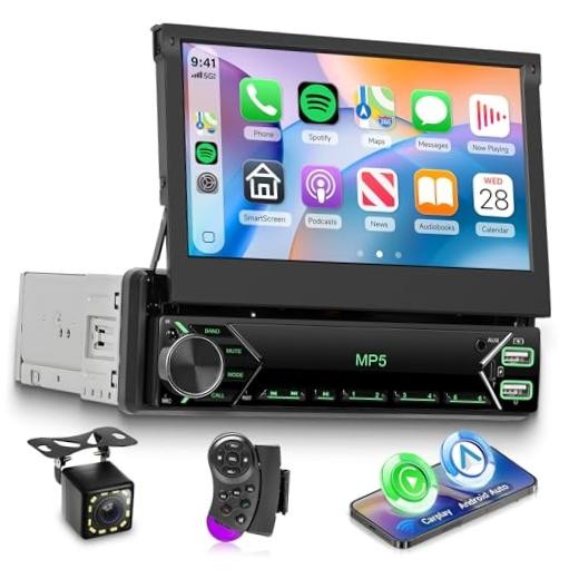 Single Din Retractable Screen Car Stereo Manual Retractable Screen with Carplay
