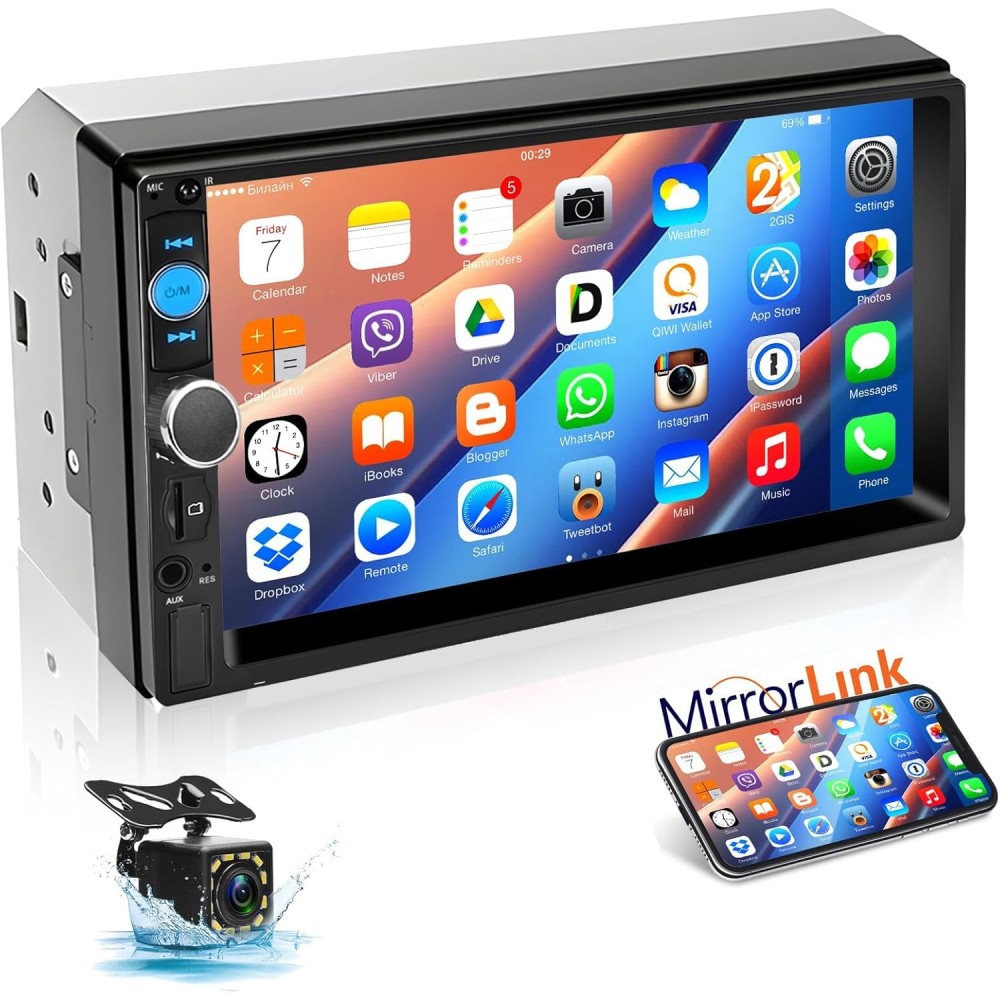 Double 2 Din Car Stereo Radio 7″ Touch Screen Bluetooth FM Audio + Backup Camera