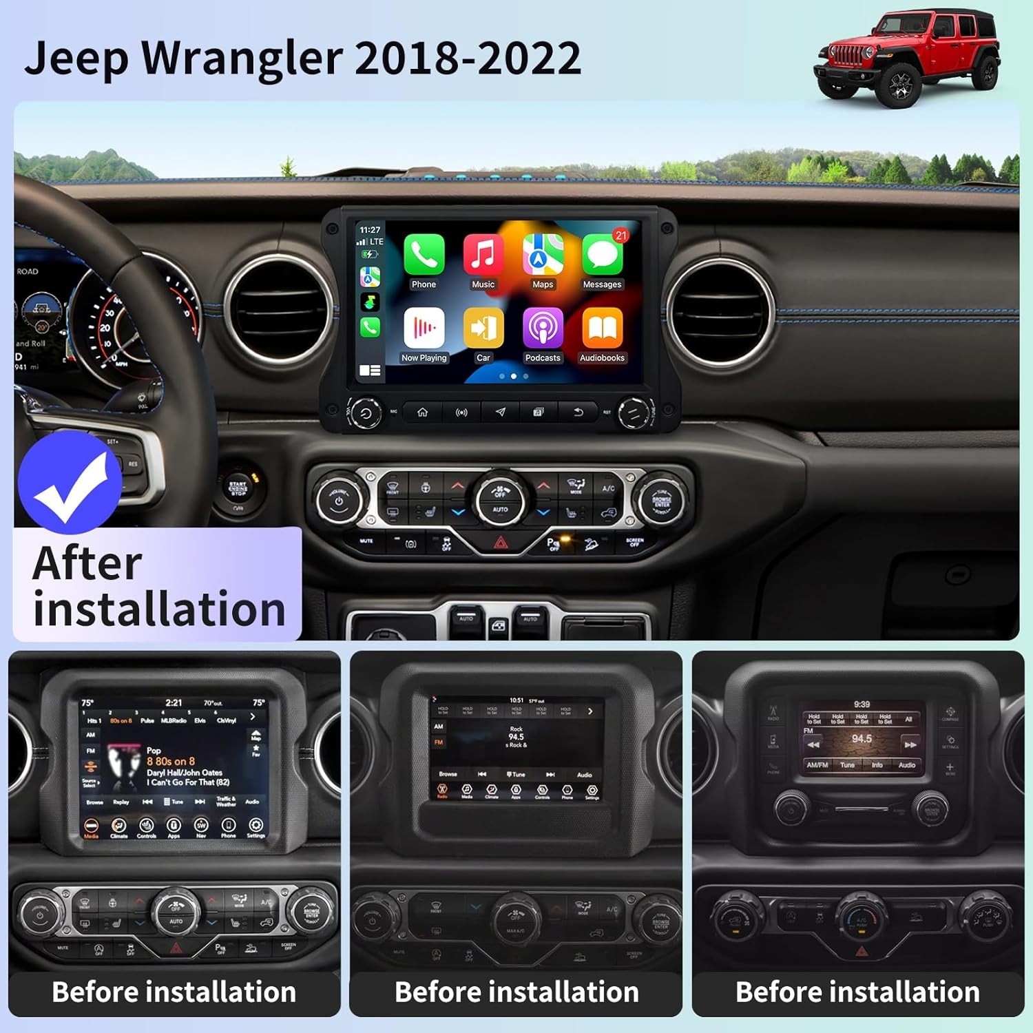 For Jeep Wrangler JL & Gladiator JT 2018-2022 Car Radio Stereo Carplay GPS Navi