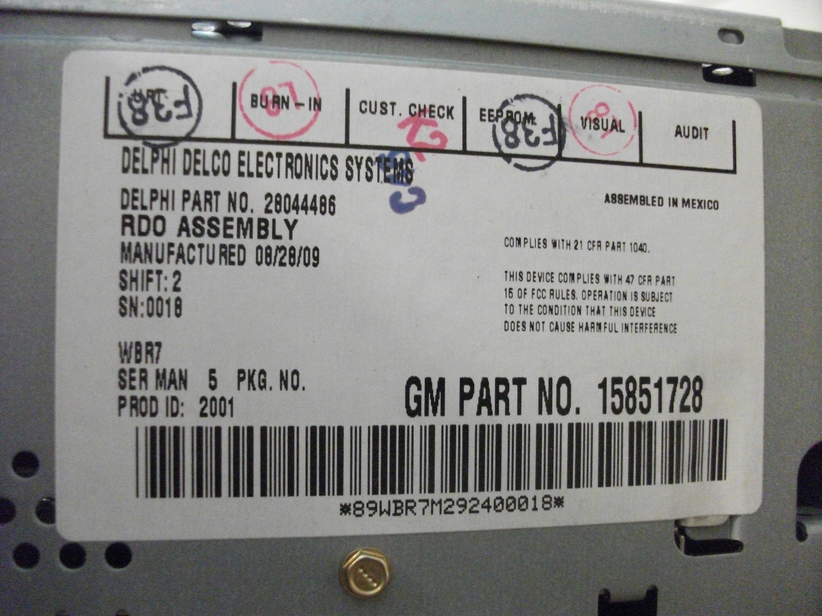 Chevy Cobalt Pontiac G5 factory CD player radio stereo 2005 2006 15851728 GM