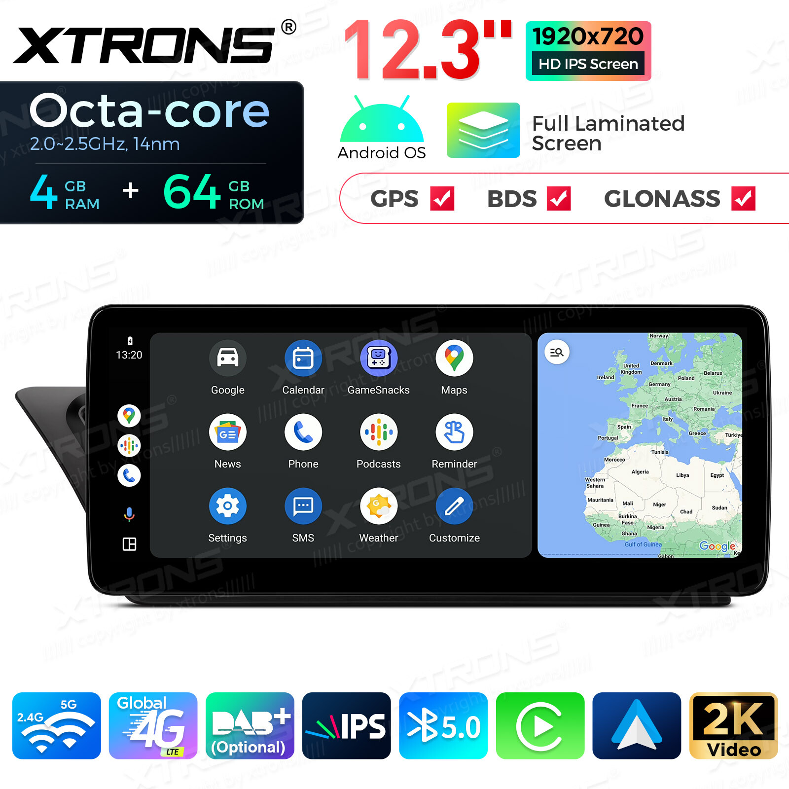 For Audi A4 A5 LHD 12.3″ Android Radio Player Wireless CarPlay IPS Screen 4G 64G