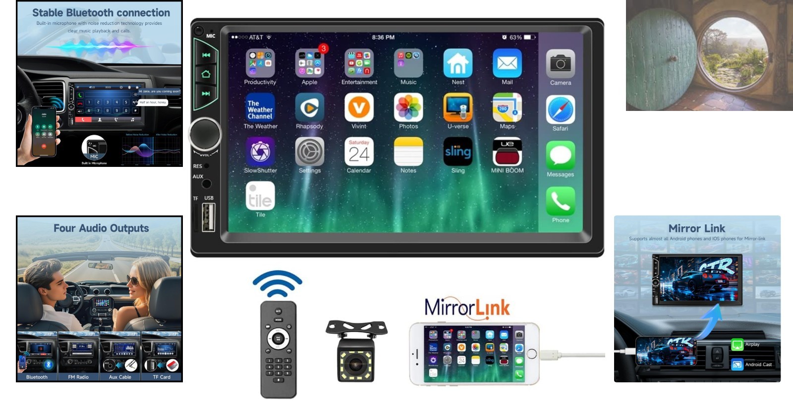7-Inch Double Din Car Stereo with Bluetooth & Backup Camera – Multimedia Audio