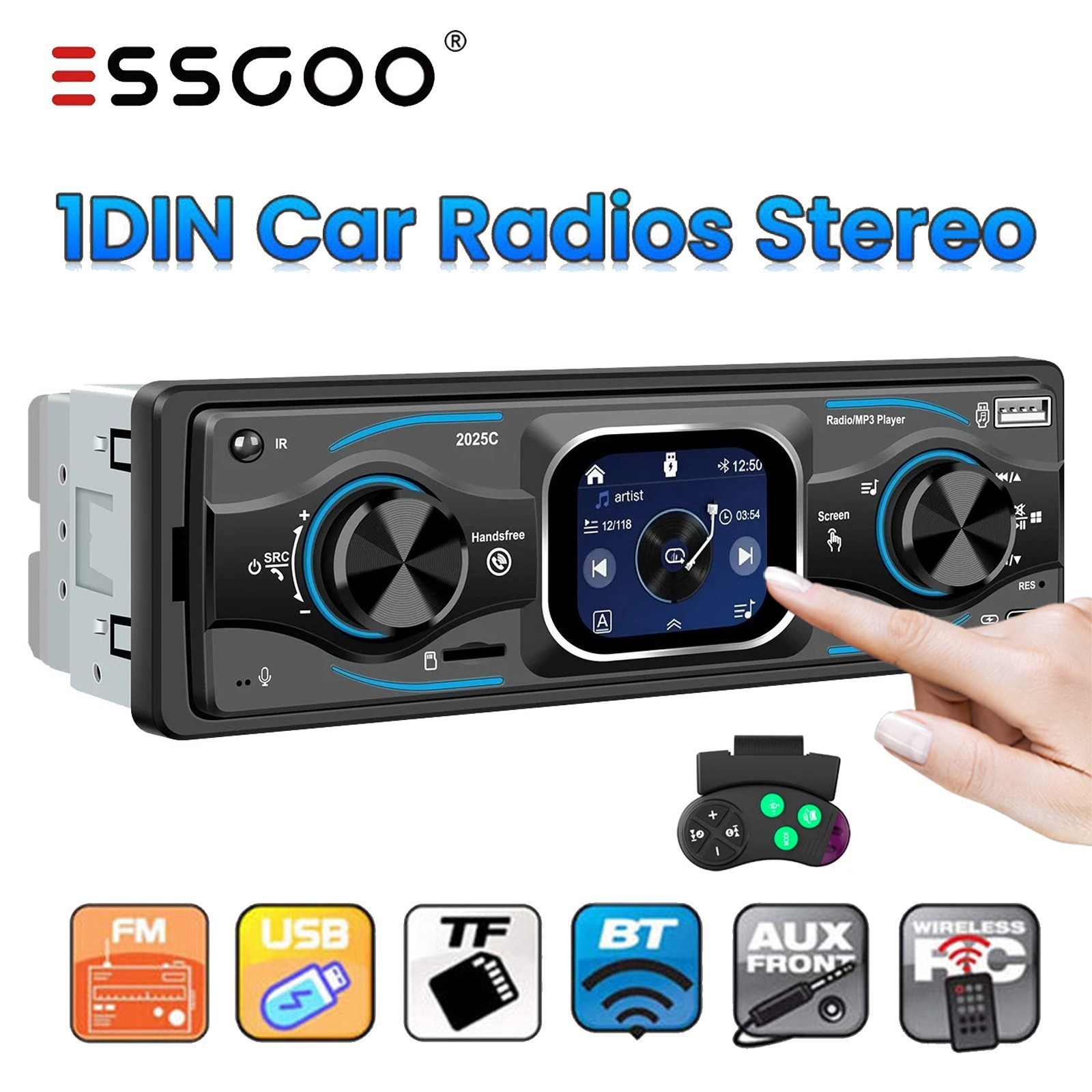 Touch Screen Car Stereo FM Radio Single 1 DIN MP3 Player Bluetooth SD/USB/AUX-IN