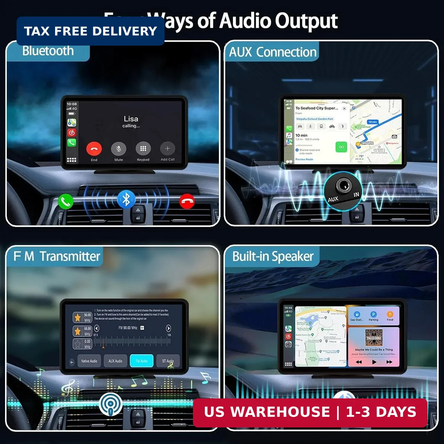 Equipo de sonido para coche con pantalla táctil portátil, CarPlay inalámbrico,