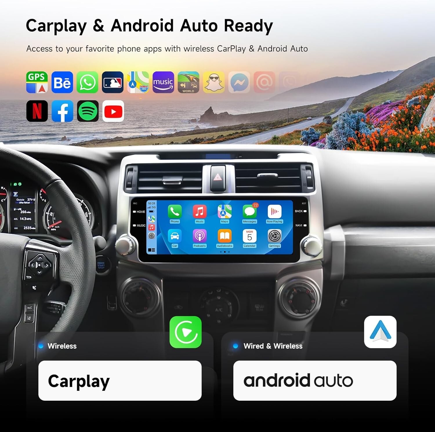 Dasaita Android Car Head Unit for Toyota 4Runner 2010-2023 Android 13 Navi GPS