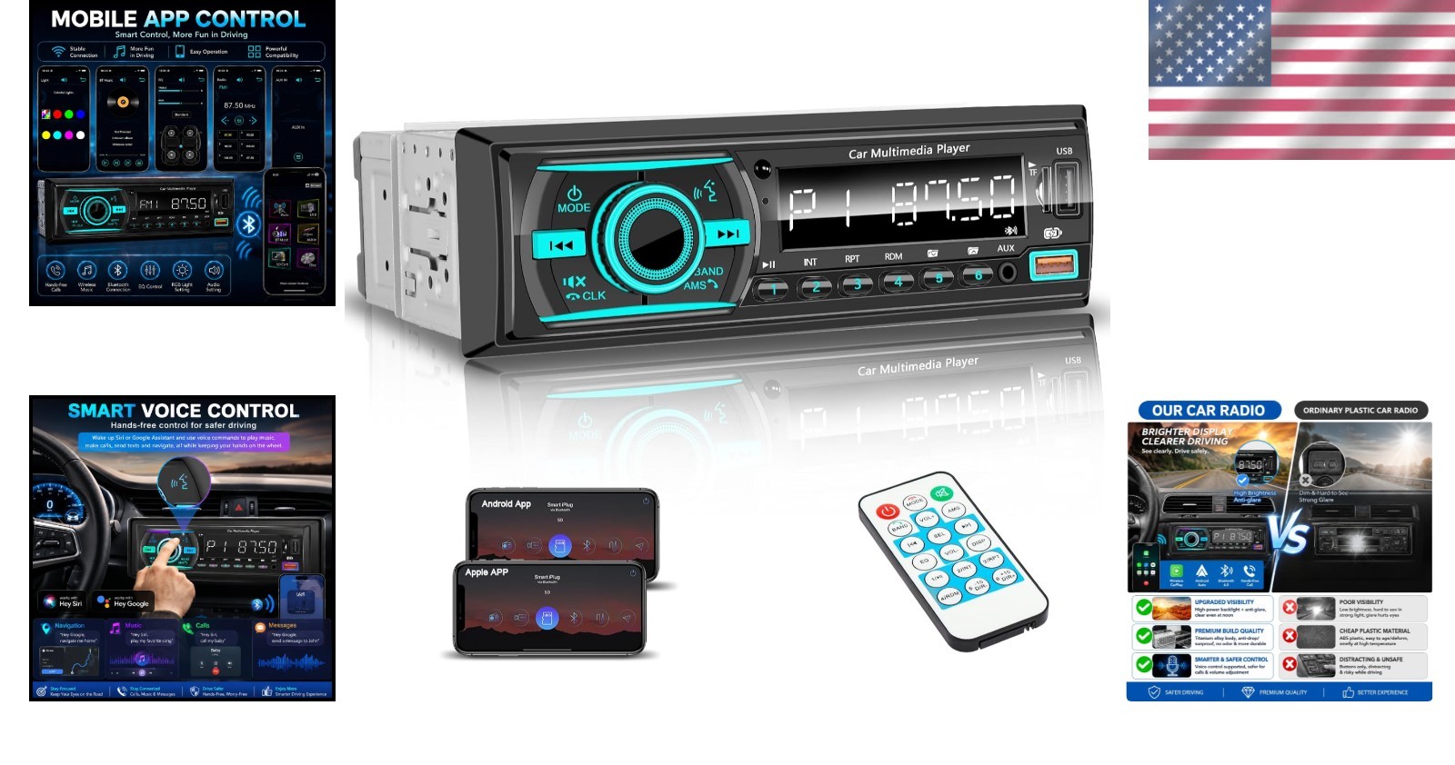 Versatile Single Din Bluetooth Car Stereo: Equalizer, AUX, USB Support & More