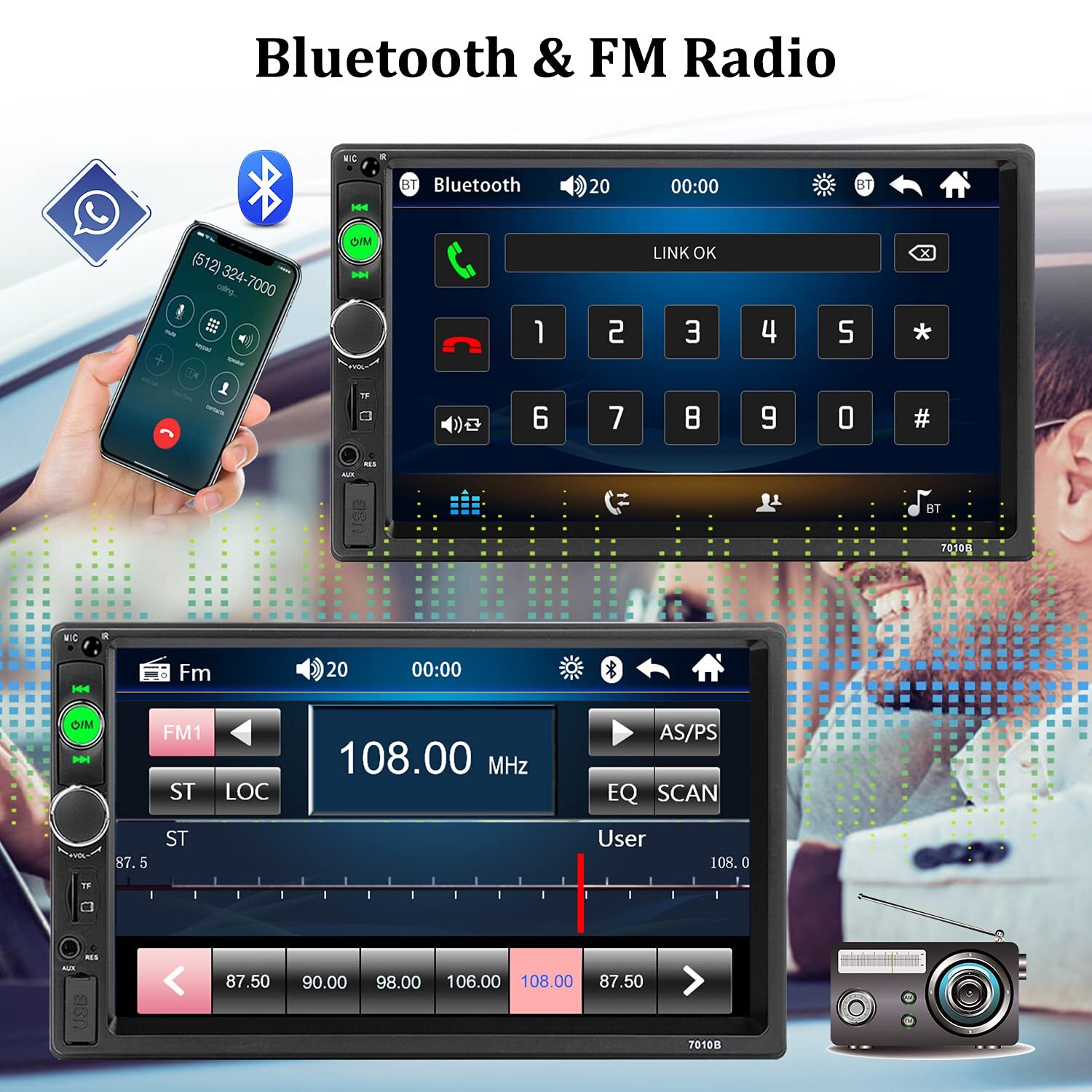 Estéreo para coche con Bluetooth, reproductor MP5 de 7 pulgadas, pantalla táctil