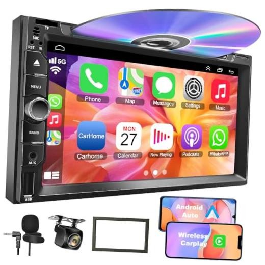 Double Din Car Stereo with CD/DVD Player, 7-Inch Touch Screen, Double Din A