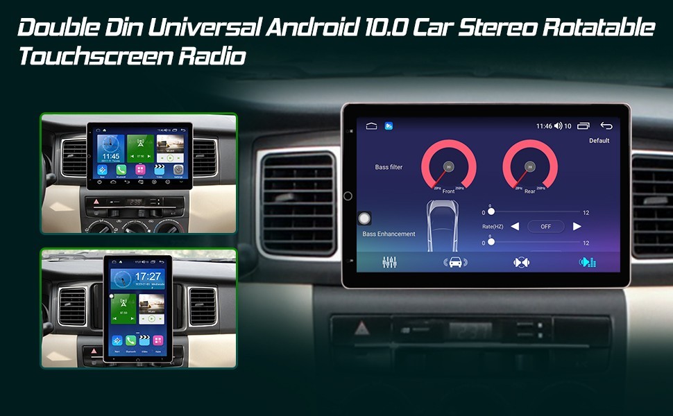 Rotatable Car Stereo Radio 2 DIN 10.1″ Touch Screen Android GPS Navi Wifi 4+64GB