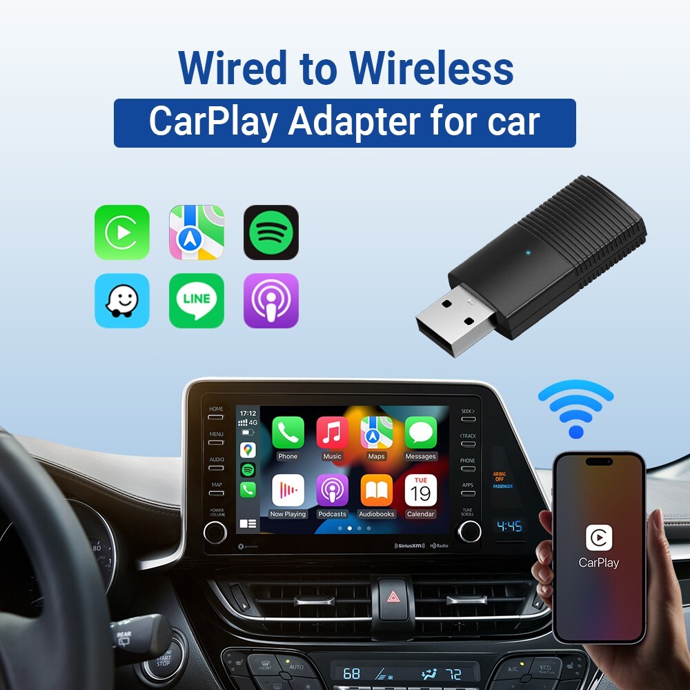 Mini Wireless Carplay / Android Auto Adapter USB Plug & Play, Music & Phone Call