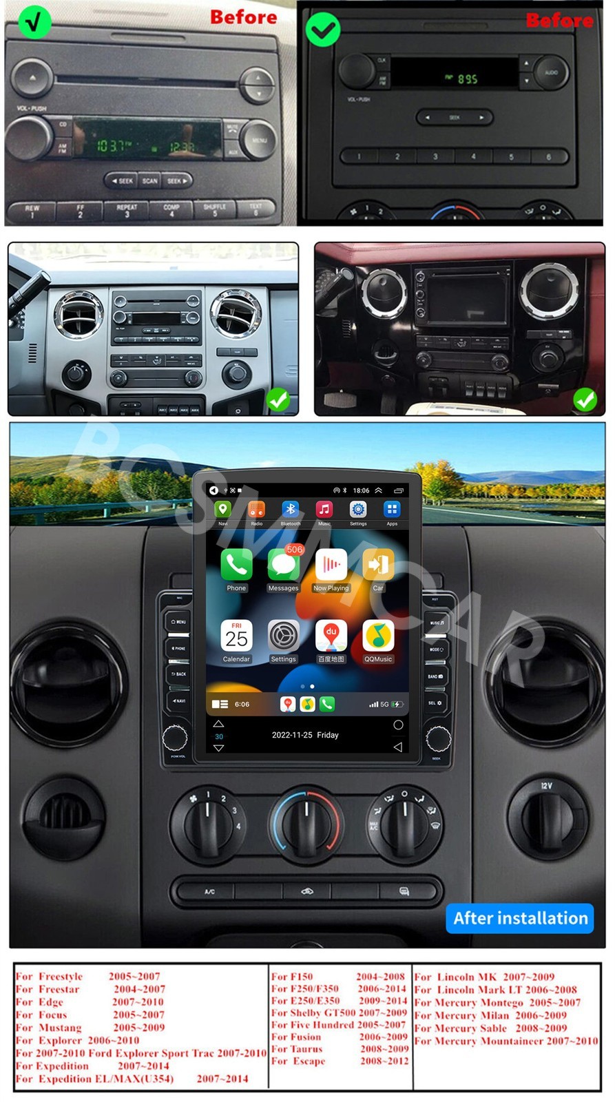 For Ford F150 2004-2008 Android 14 Car Stereo Radio For Apple Carplay GPS 4+32GB