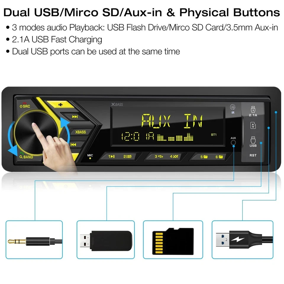 Bluetooth Car Stereo Marine Radio: Single Din LCD Display Audio System – Indash