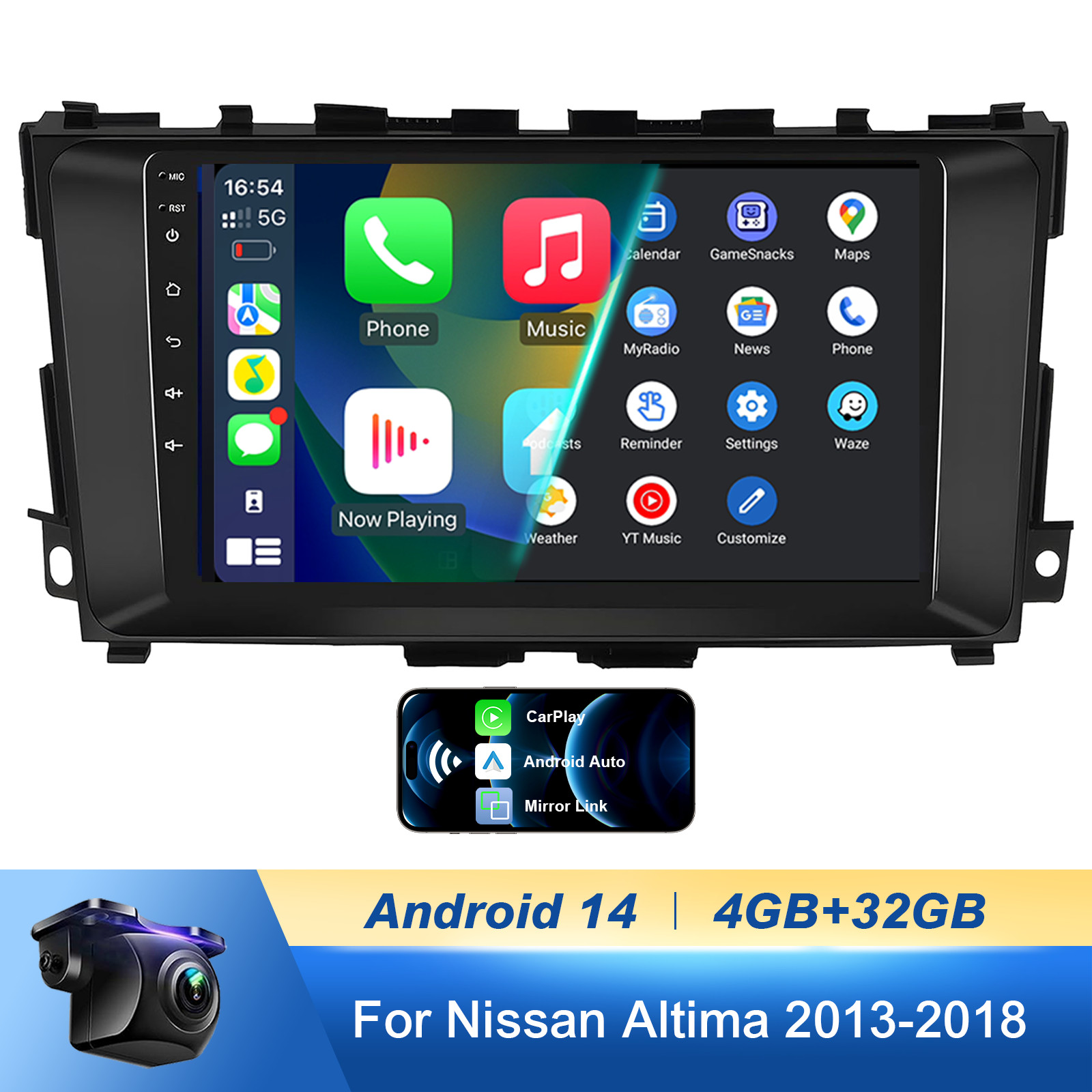 8 Core 4+32G Nissan Altima 2013-2018 9″ Android14 Radio,CarPlay Android Auto,AM