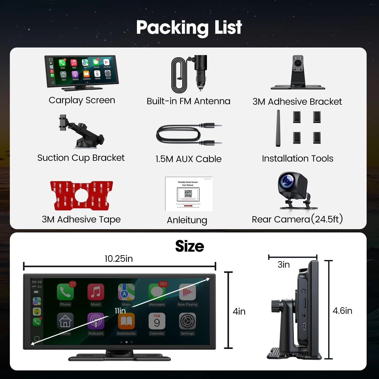 Portable 11″ Wireless CarPlay Screen Android Auto AI Box w/ Net-flix YouTube