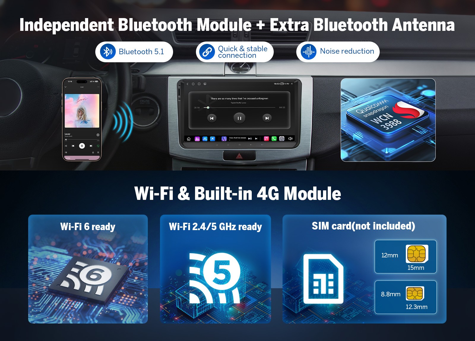 VWX6S PRO 9″ QLED 8+128 Android 13 for VW Golf MK6 2009-2013 CarPlay 4G LTE SWC