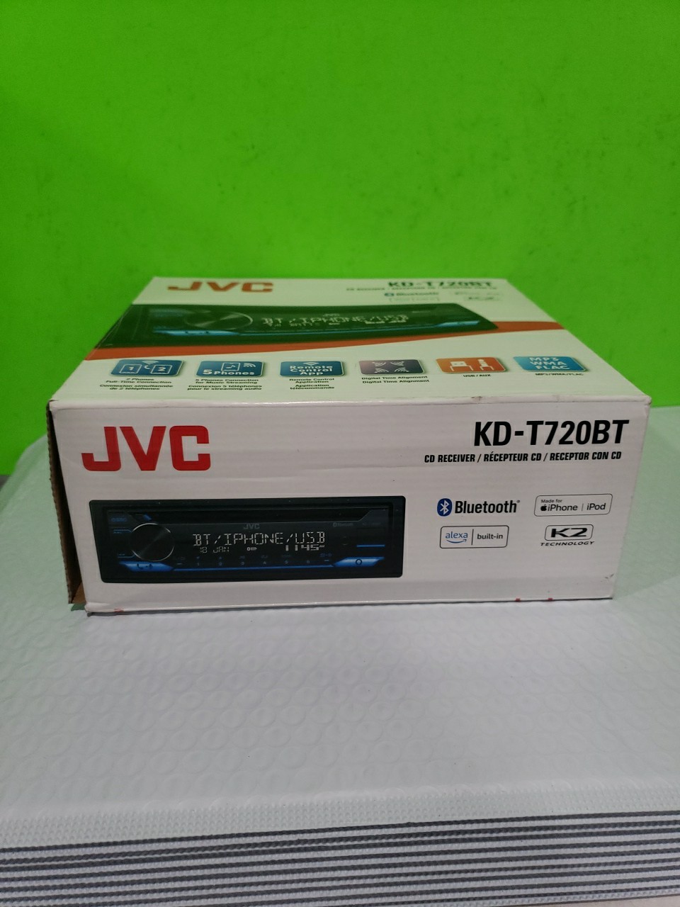 JVC KD-T720BT Single DIN CD with Bluetooth, Alexa, USB, and 13-Band EQ Open Box