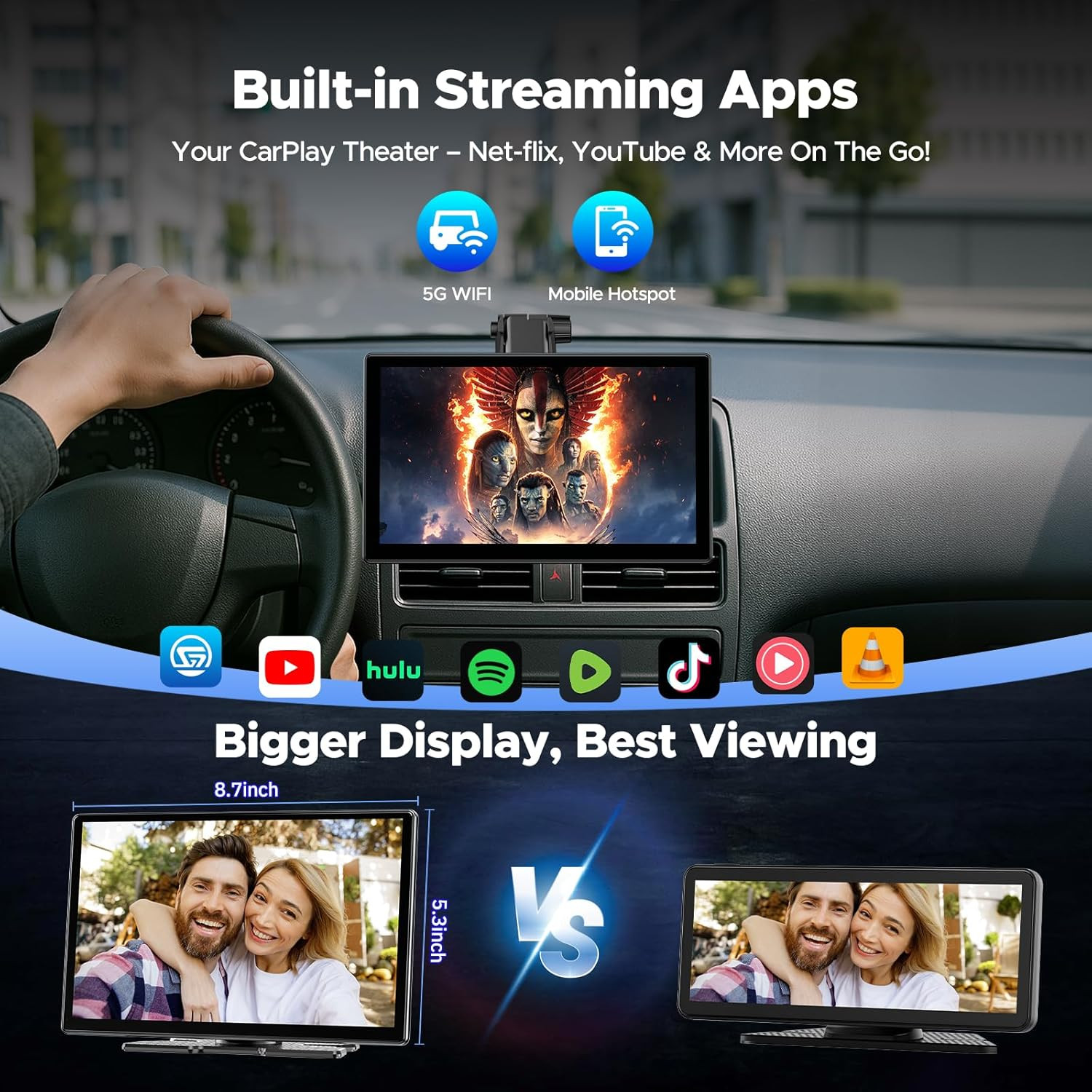 9” Carplay Screen with Net-Flix Youtube and 1080P Backup Camera Upgraded Androi