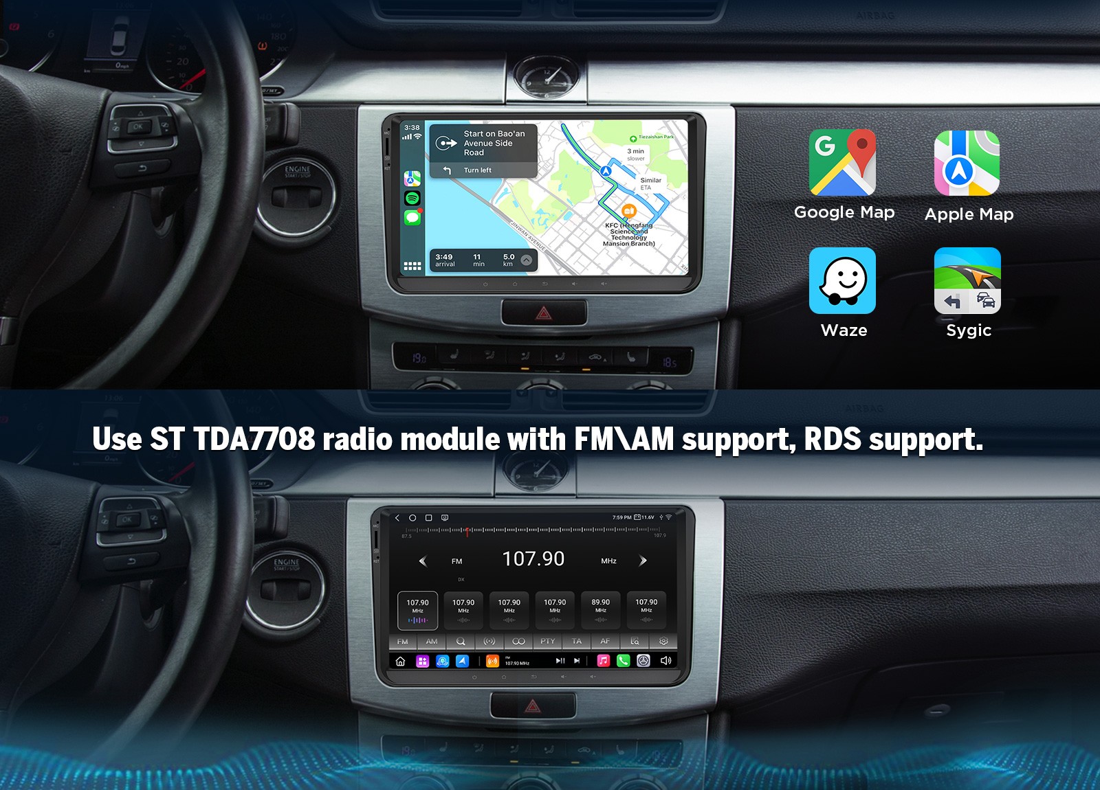 9″ QLED 8+128 Android Auto 13 for VW Golf MK5 2004-09 Car Radio CarPlay GPS Navi