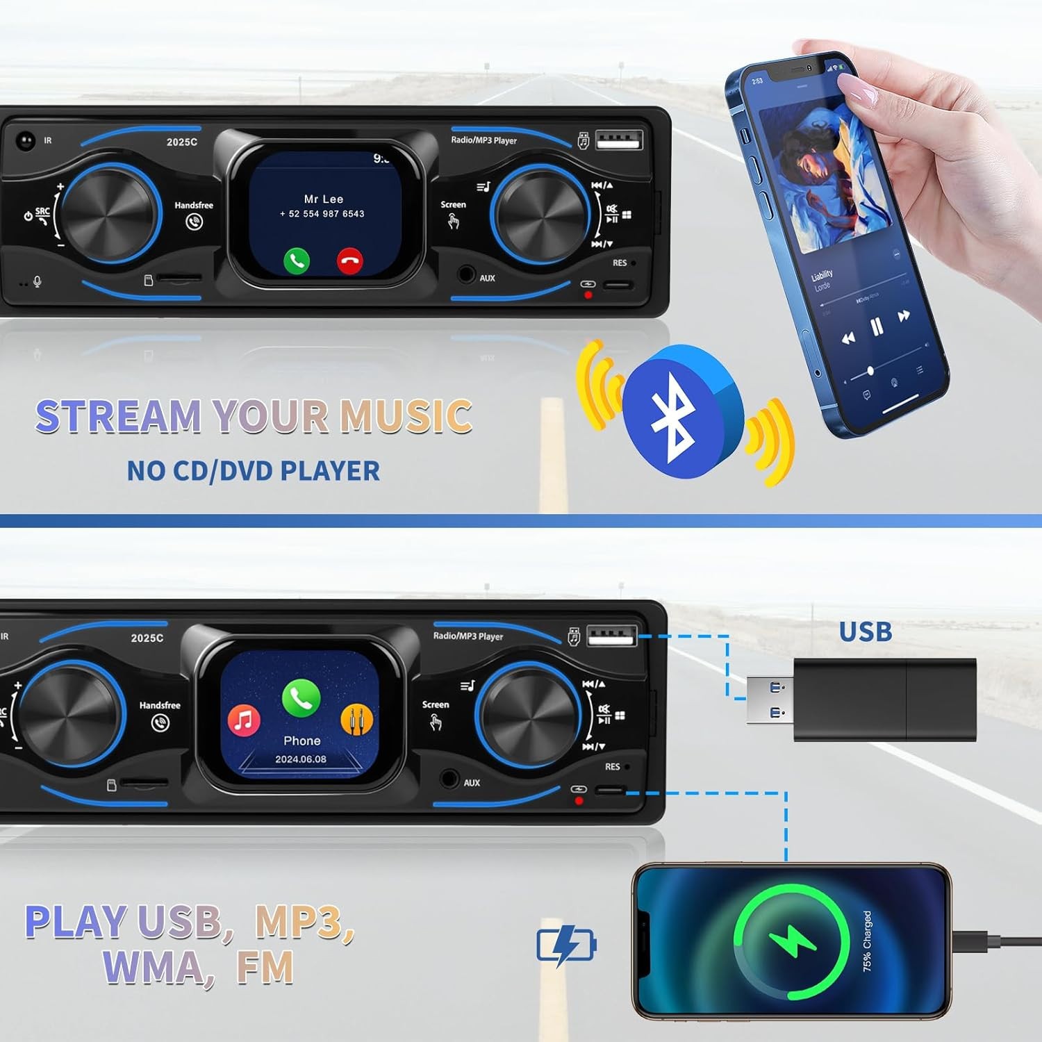 Bluetooth Car Stereo Audio In-Dash FM Aux Input Receiver SD USB MP3 Radio Player