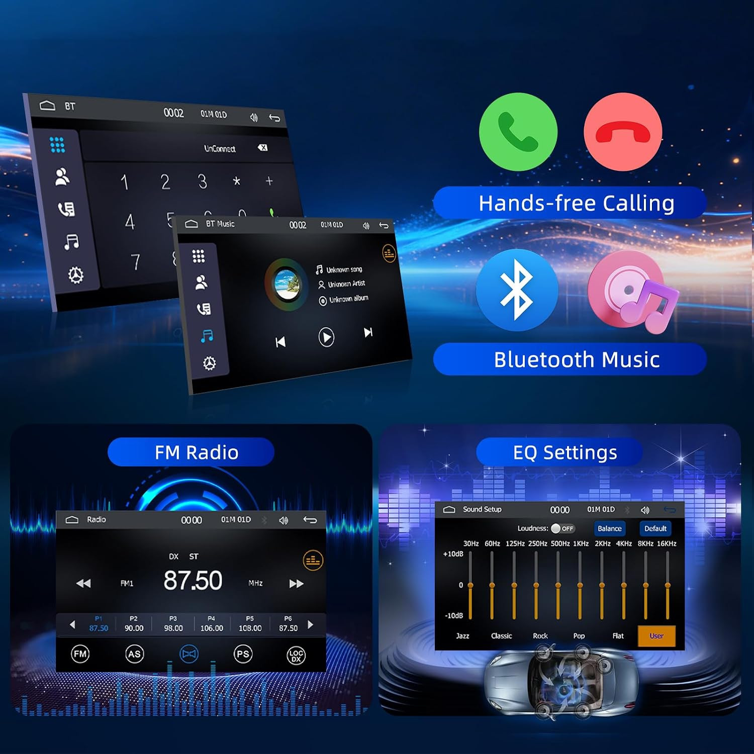 7” Wireless Double Din Car Stereo Carplay Radio Screen for Car Audio Receivers,
