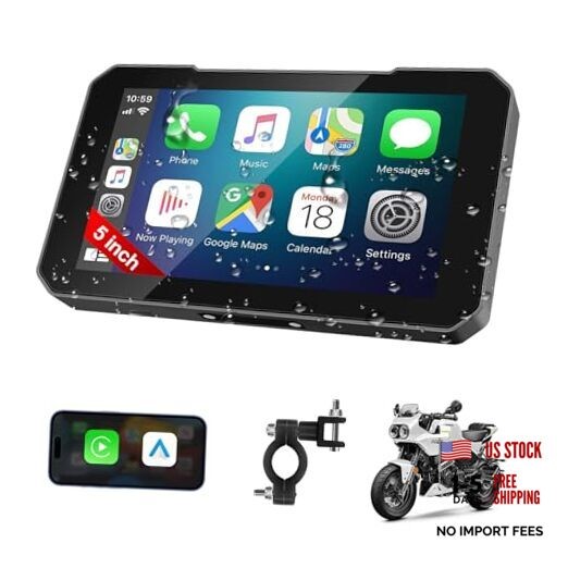 Motorcycle CarPlay Screen with Wireless CarPlay Android Auto, 5 Inch