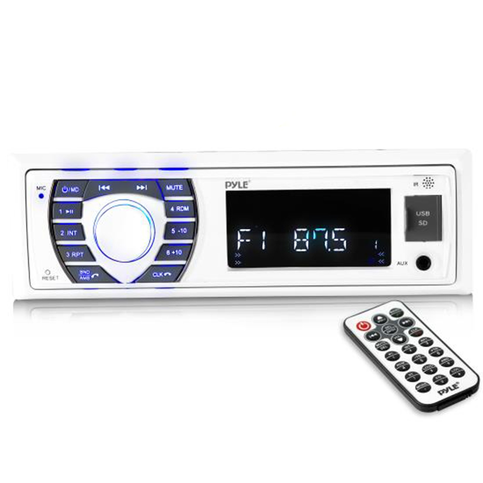 Pyle in-Dash Marine Bluetooth Radio, Cover, 2x 5.25″ 100W Marine White Speakers