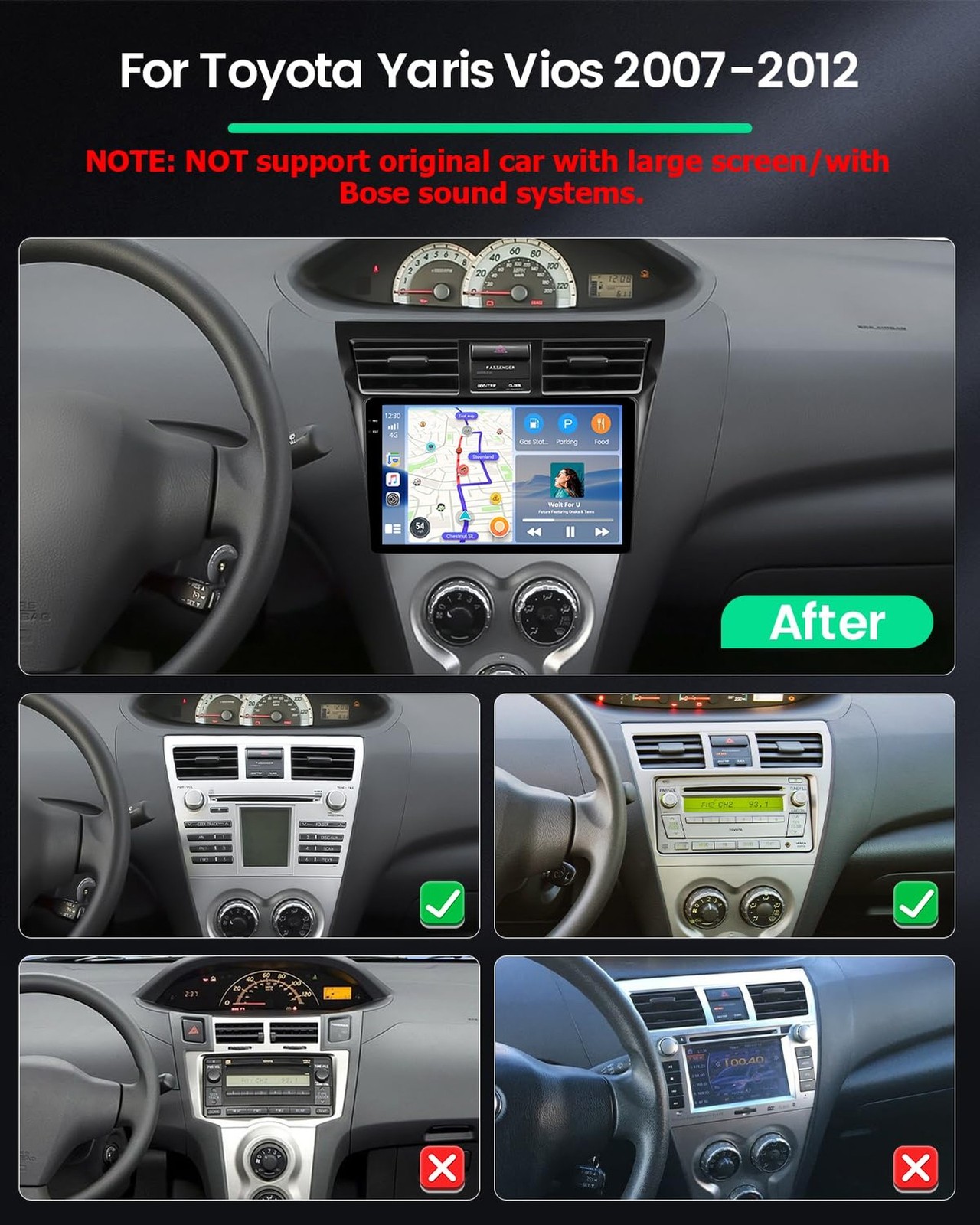 4+128G Radio for Toyota Yaris Vios 2007-2012, 9″ Touch Screen Bluetooth Radio…