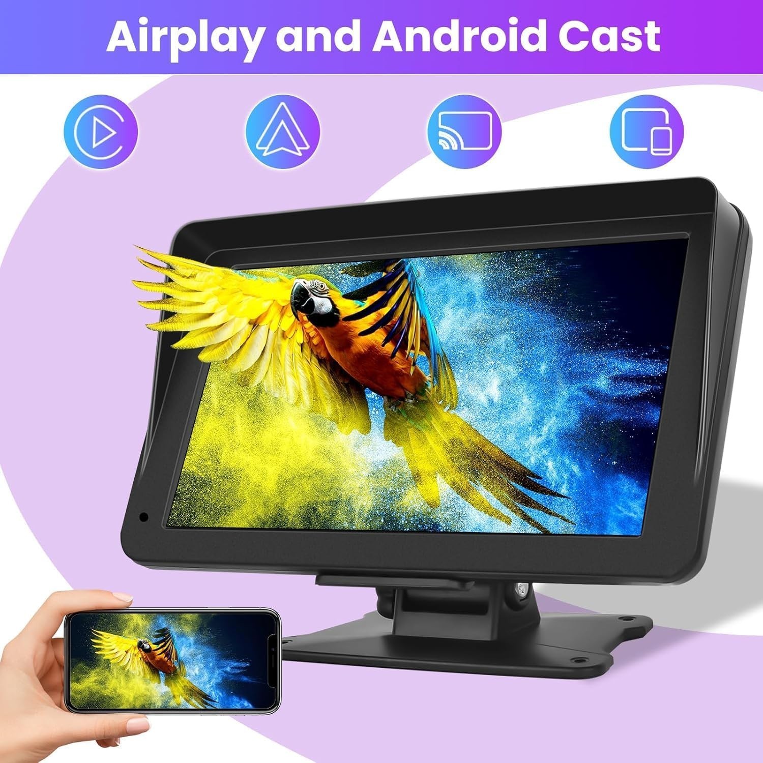 Wireless Carplay Screen Dash Mount 7 Inch Touchscreen Car Stereo Android GPS AUX