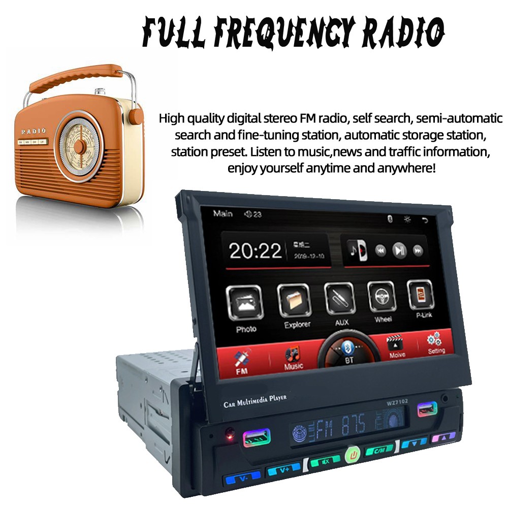 7″ Android Auto Radio Motorized Single Din Wireless Carplay Car Stereo