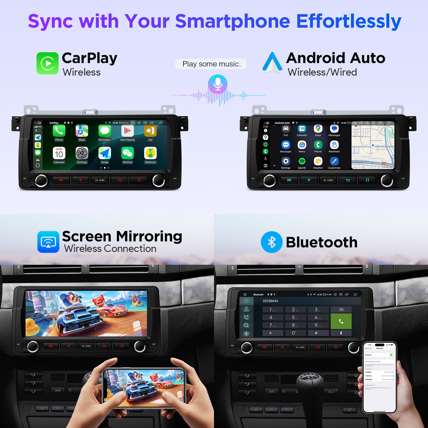 QLED 8.8″ Android 12 Car Play Stereo Radio Navi 128GB Octa Core WiFi For BMW E46