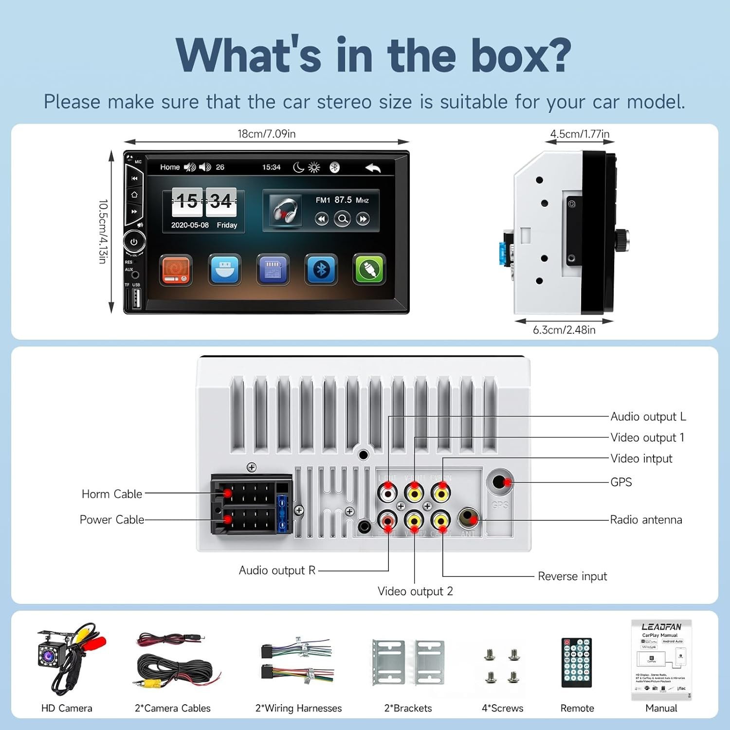 Comprehensive 7-Inch Car Stereo with Mirror Link, Back Camera, & Color Backlight