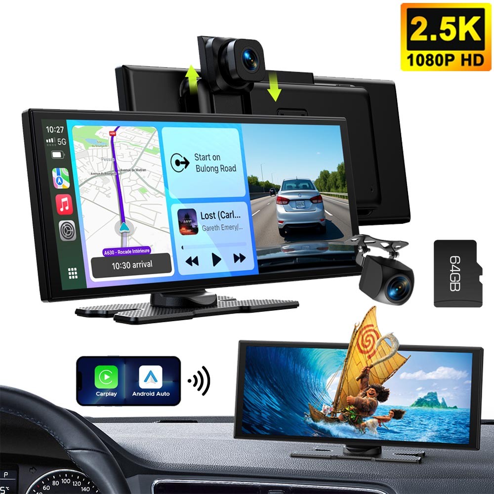 Dash Cam 2.5K+1080P 10.25″ Touch Screen GPS Car Stereo Apple/Android Carplay