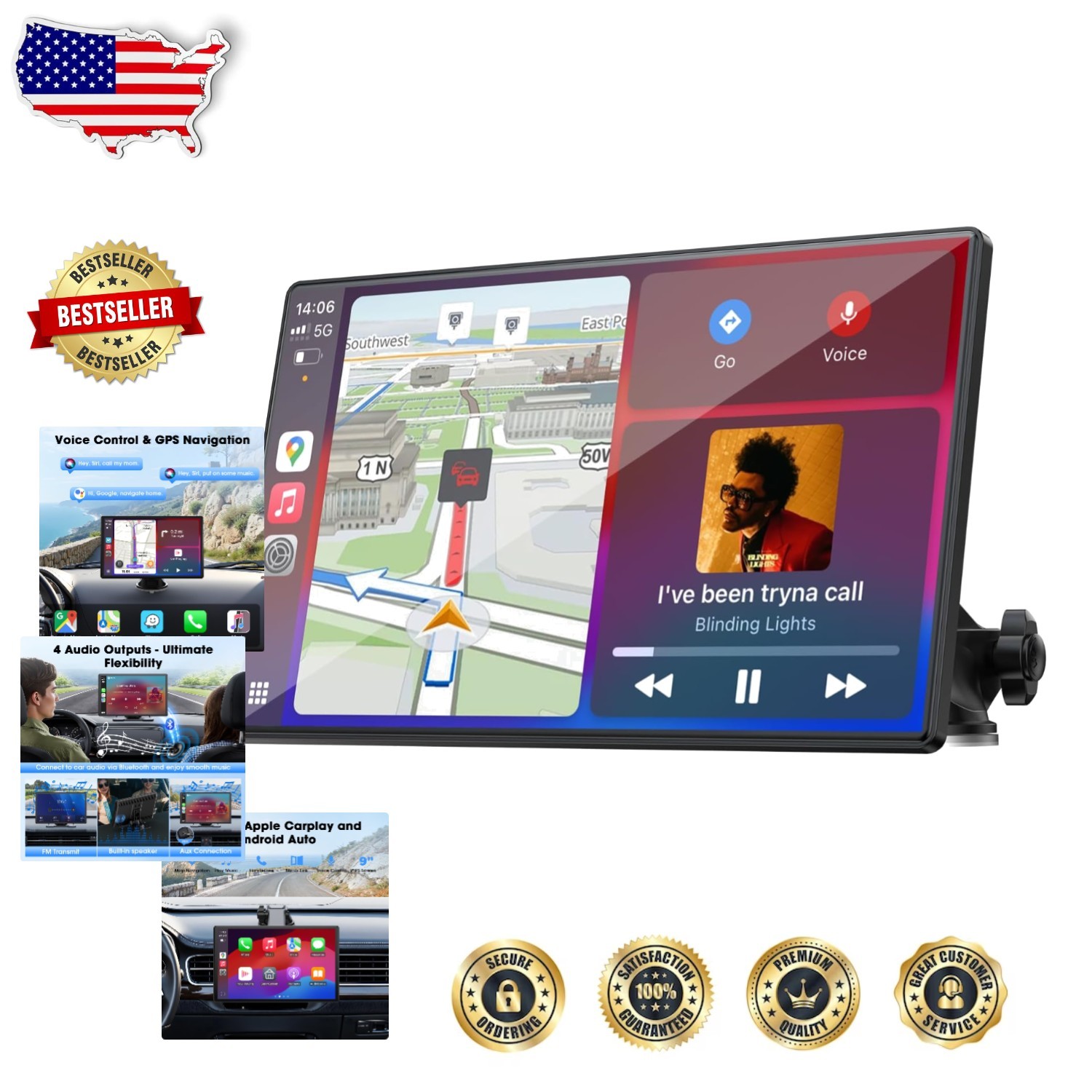 Upgrade 9-inch HD Carplay Screen Wireless Android Auto Bluetooth GPS