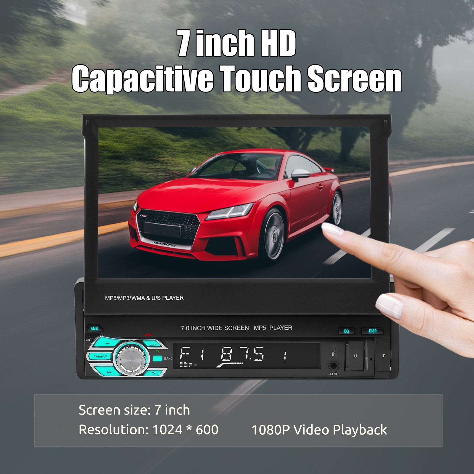 Single Din Car Stereo Wireless Apple CarPlay 5.1 Touchscreen Bluetooth MIC&CAM