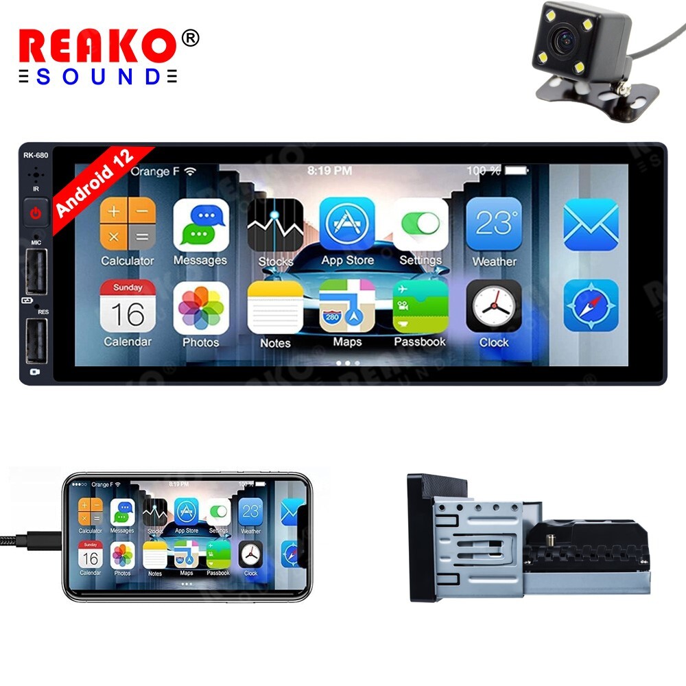 Android 12 Single 1 Din 6.9″ Bluetooth GPS WIFI Touch Screen Car Stereo FM Radio