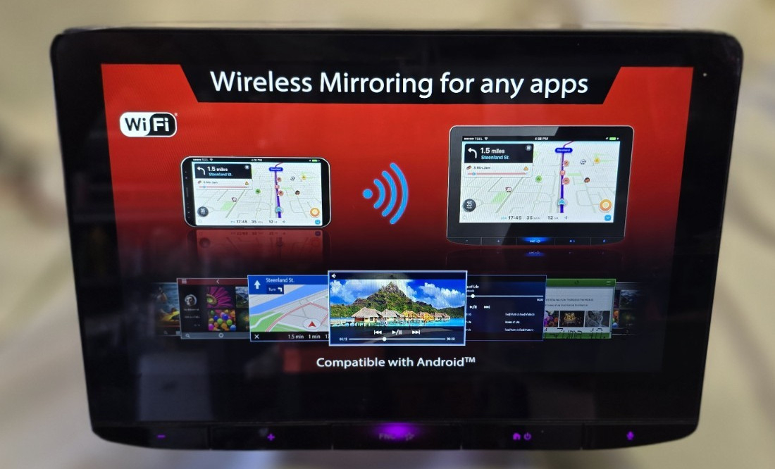 JVC KW-Z1000W 10.1″ Digital multimedia receiver w/floating touchscreen display.