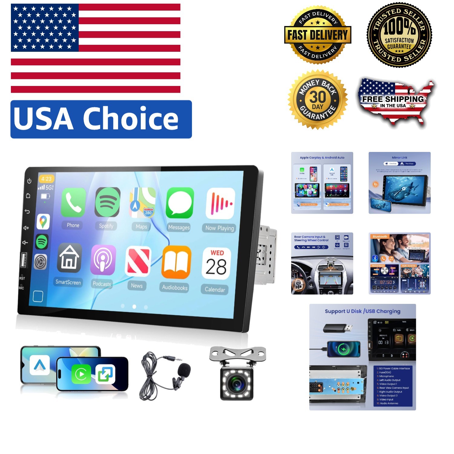 9-Inch Touchscreen Car Stereo with CarPlay & Android Auto – Bluetooth 5.0