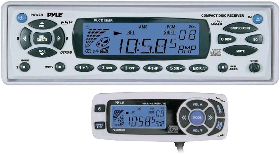 PLCD15MR AM/FM-MPX In-Dash Marine CD/MP3 Player with Full Face Detachable Panel