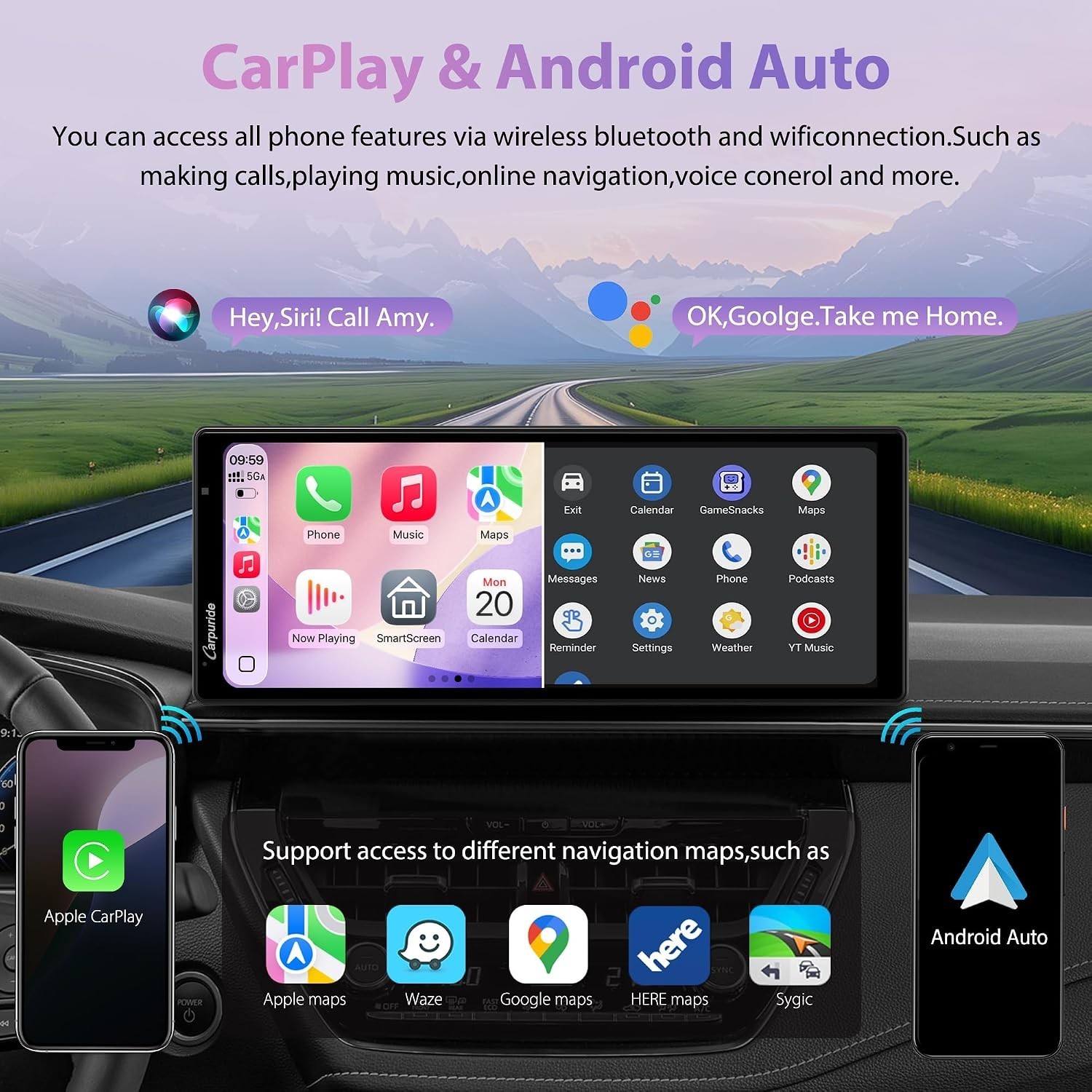 CarpurideW903S3 9.33in Wireless Carplay Android Auto Screen 4K