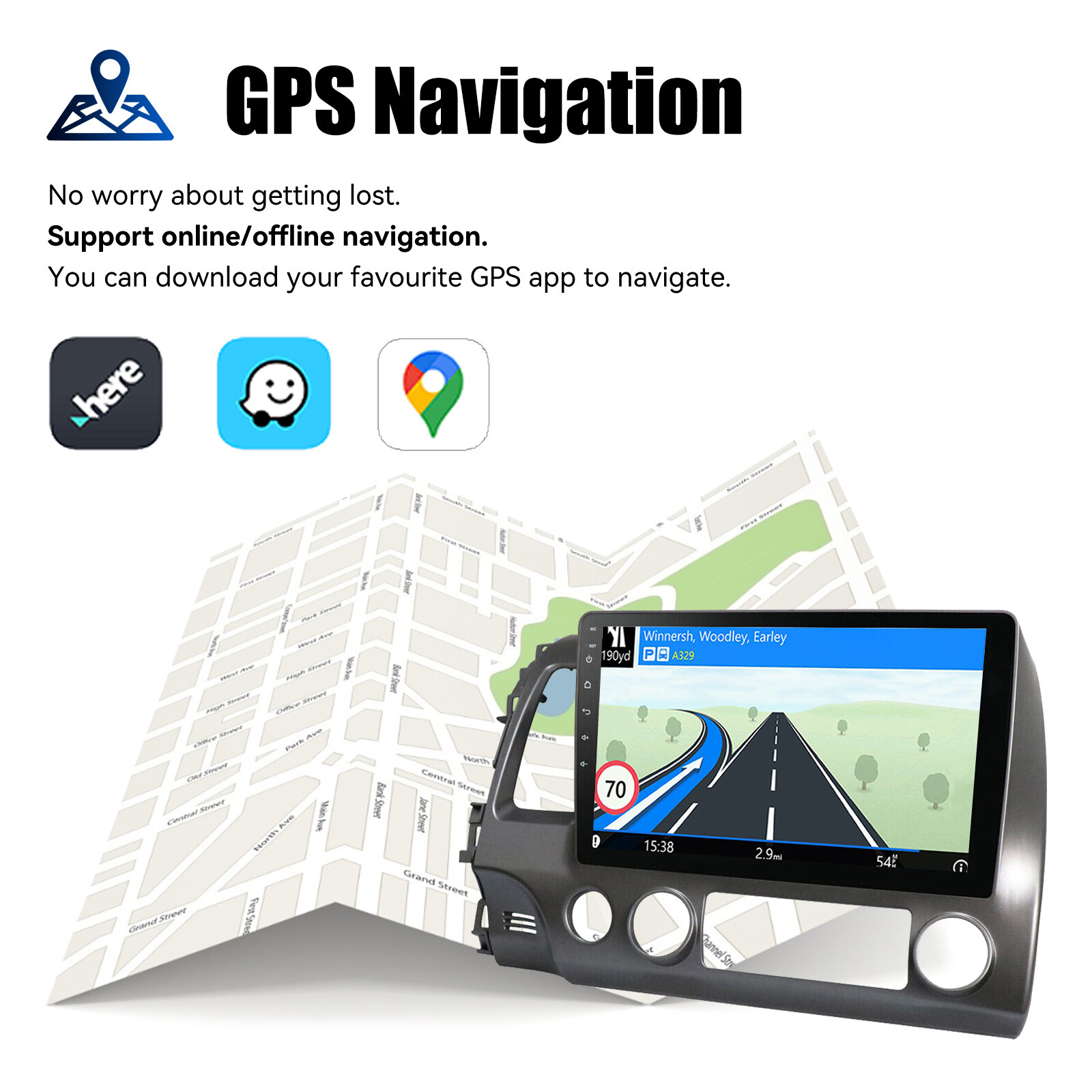 For Honda Civic 2006-2011 Apple CarPlay Android Car Stereo Radio GPS Navi 64G