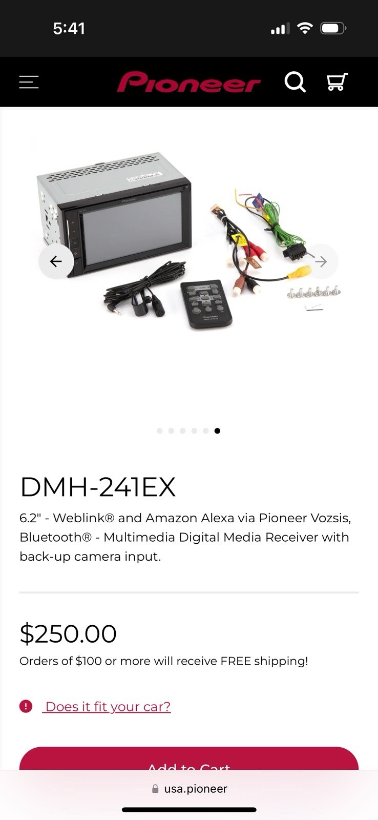 Pioneer DMH-241EX 6.2” TouchScreen Bluetooth Radio