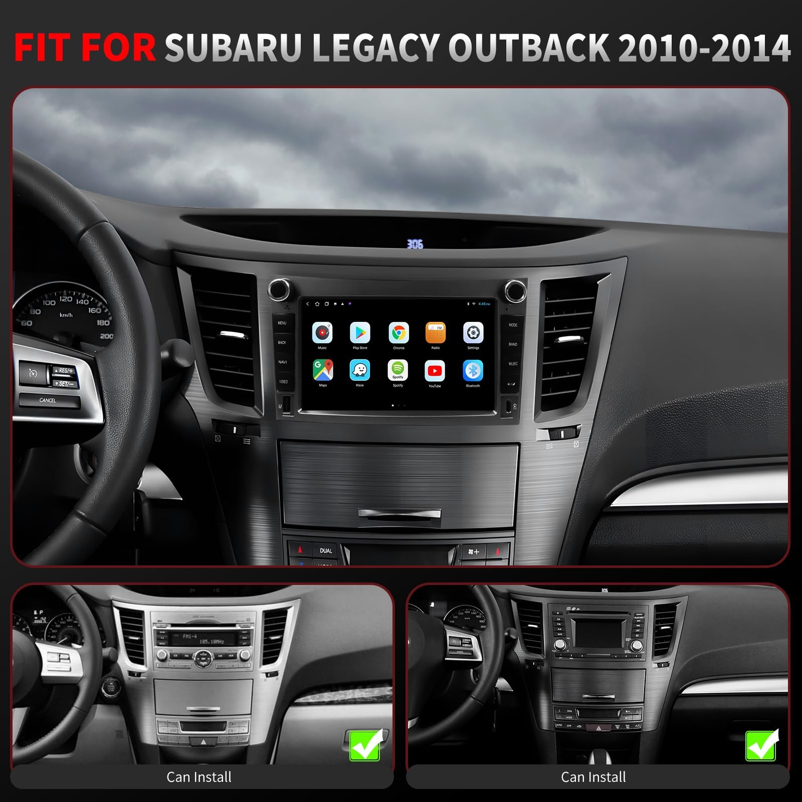 9″ QLED Wireless Carplay Android Auto Stereo for 2010-2014 Subaru Legacy Outback
