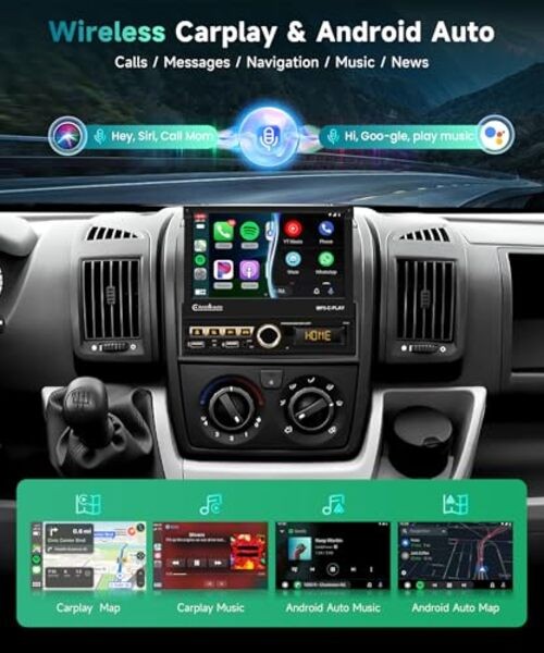Single Din Car Stereo with Wireless Carplay – 7″ Automatic&FM/RDS – 7″