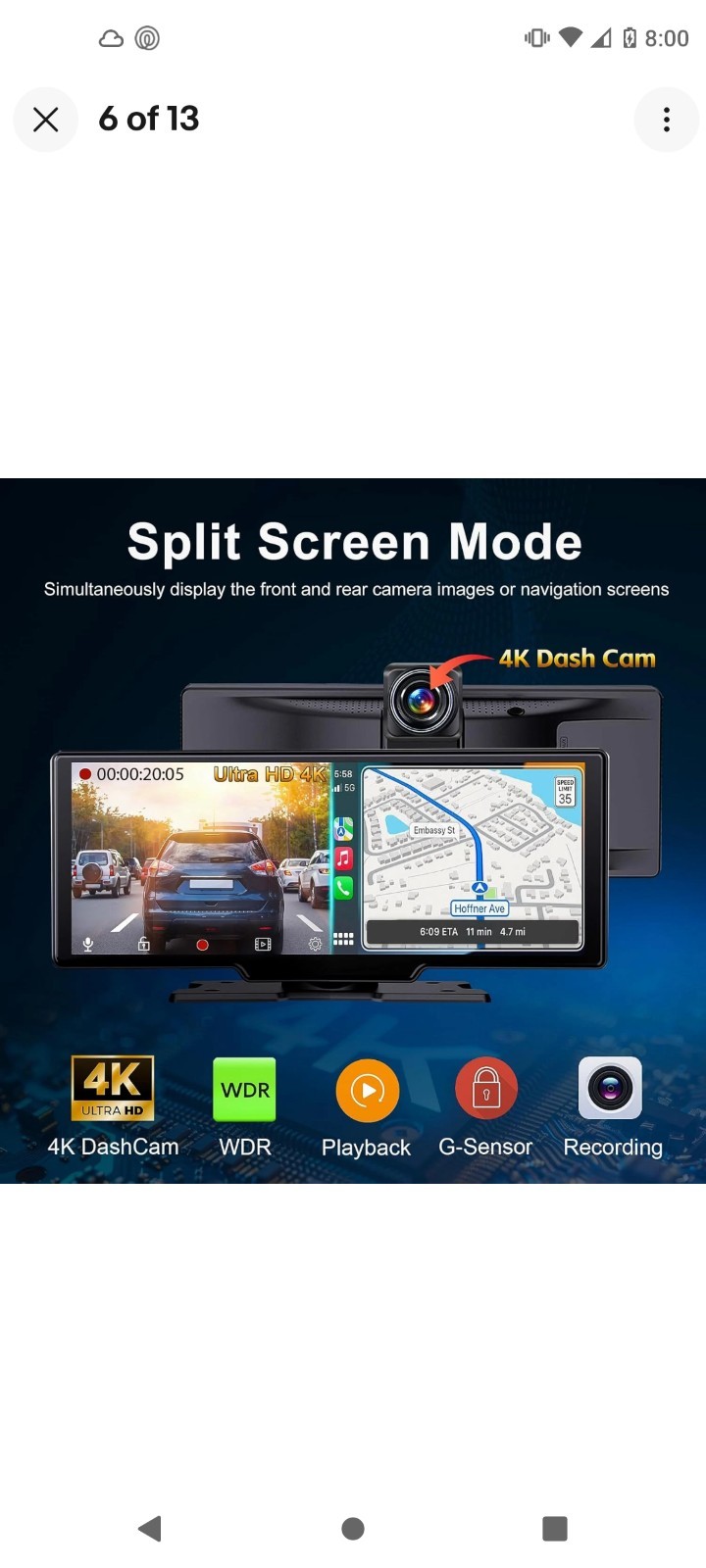 Portable 9.3-Inch Wireless Apple Carplay Screen for Car with Auto Brightness, 4K