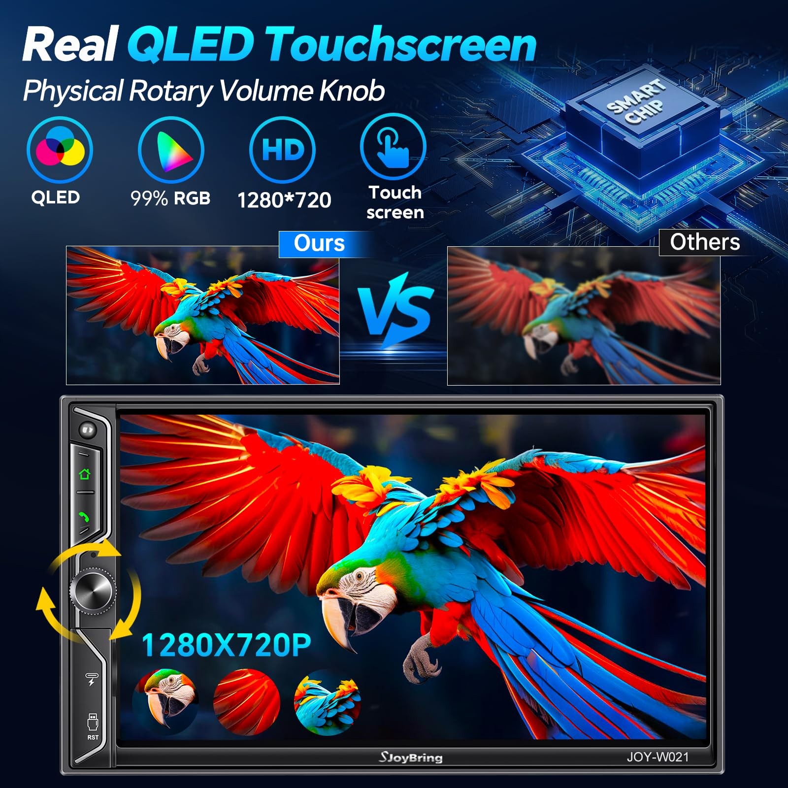7″ QLED Double Din Car Stereo Compatible with Wireless Apple CarPlay & Android