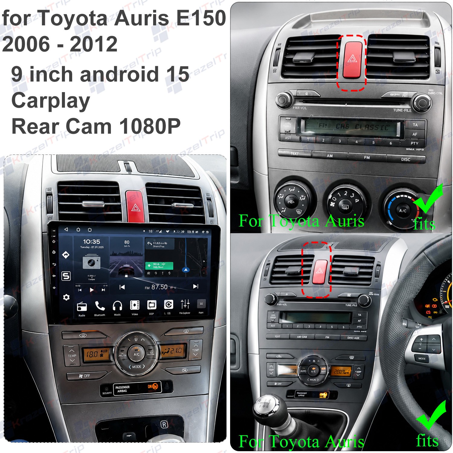 8 Core 64GB Car Radio for Toyota Auris E150 2006 – 2012 Android Stereo Carplay