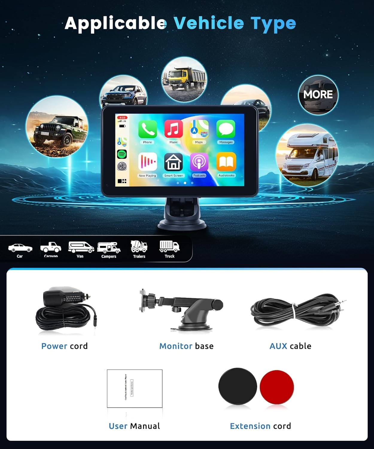 7″ PND Portable Car Player Wireless CarPlay Android Auto BT with Rearview Camera